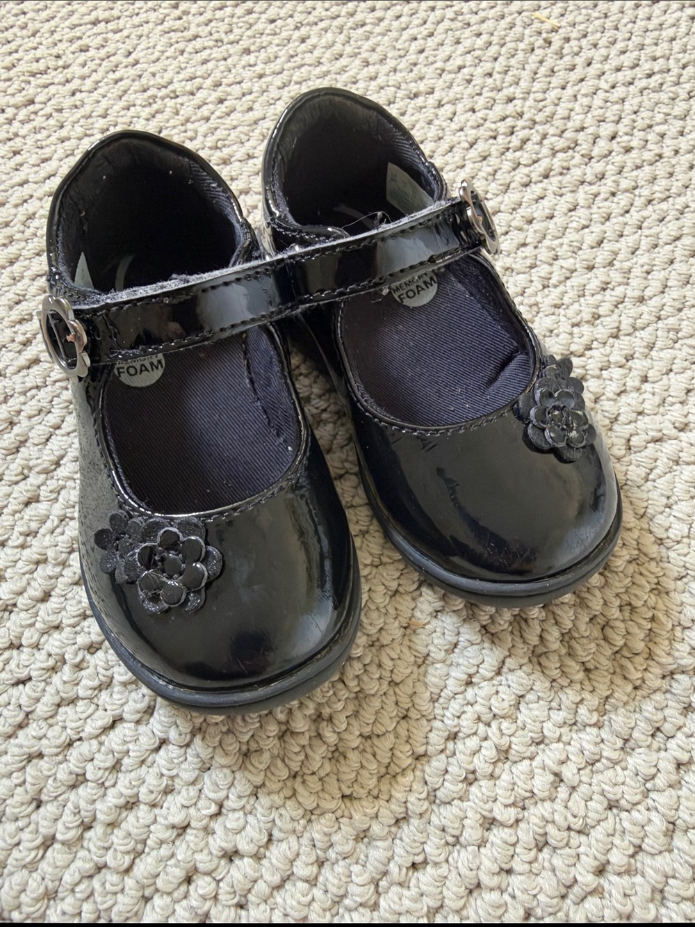 Stride Rite Black Patent Mary Janes with Floral Accent
